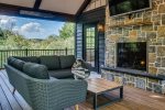 Gas fireplace and outdoor couch